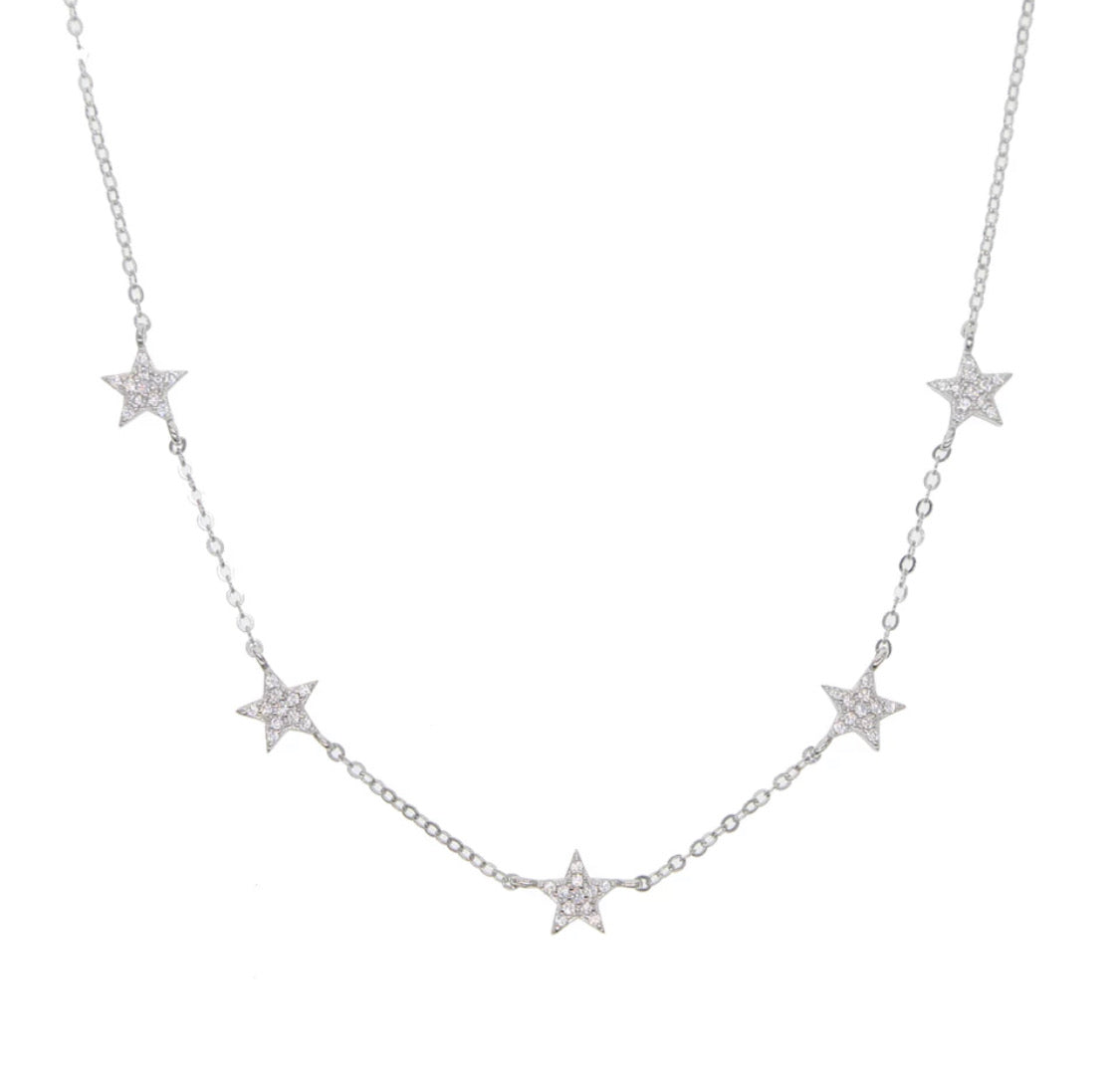 Pave Star Charm Necklace Sterling Silver