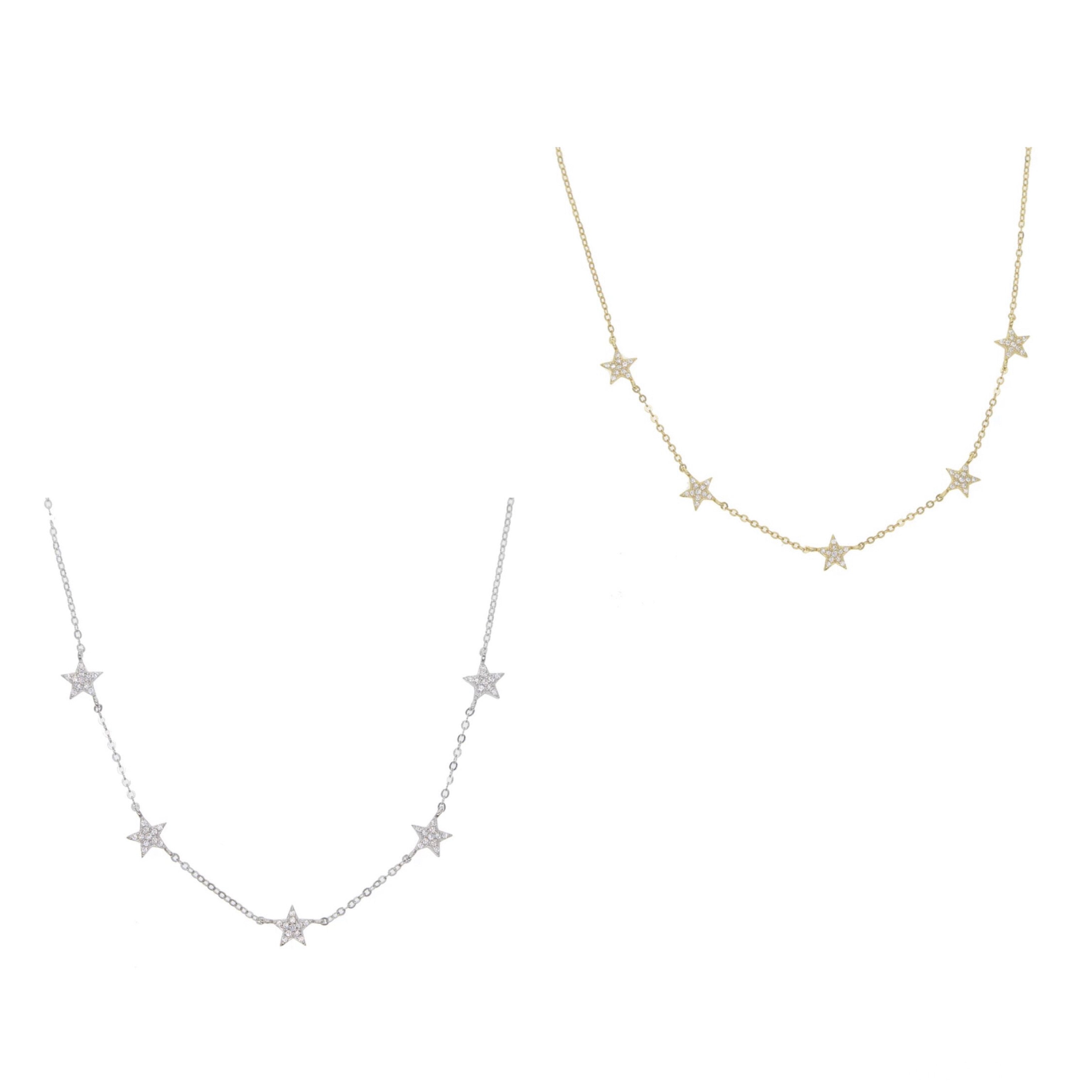 Pave Star Charm Necklace Sterling Silver