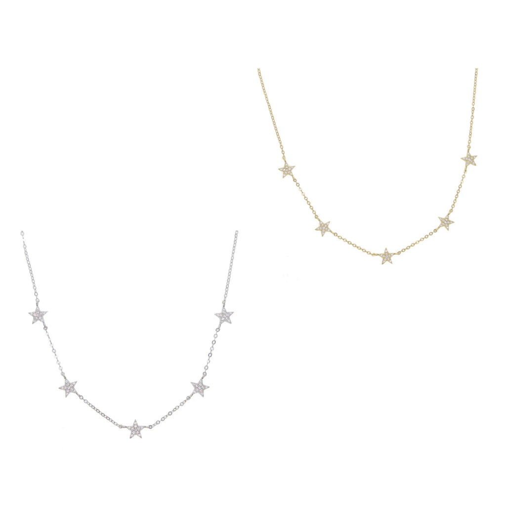 Pave Star Charm Necklace Sterling Silver