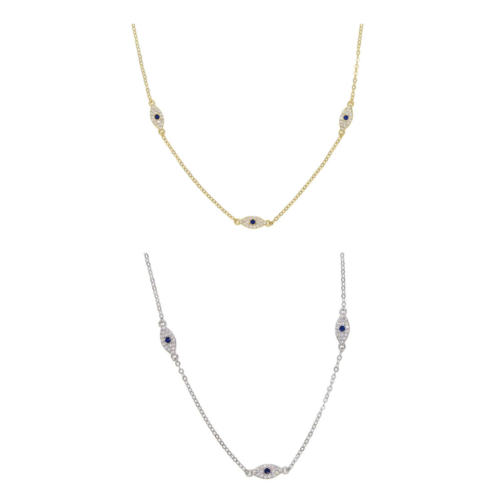 Lea Sterling Silver Triple Evil Eye Necklace