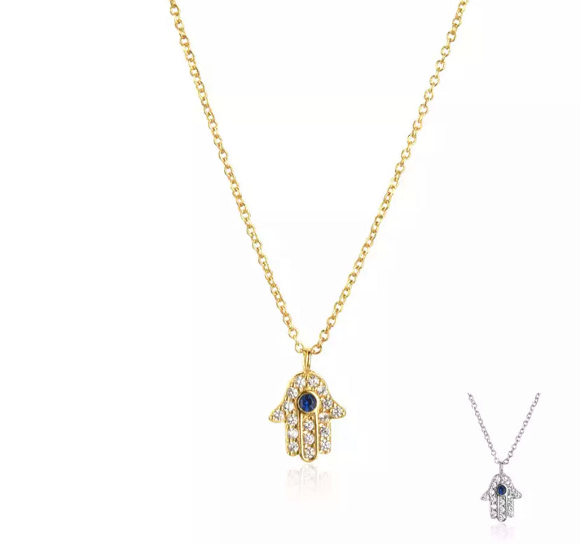 Mini Hamsa Necklace Sterling Silver