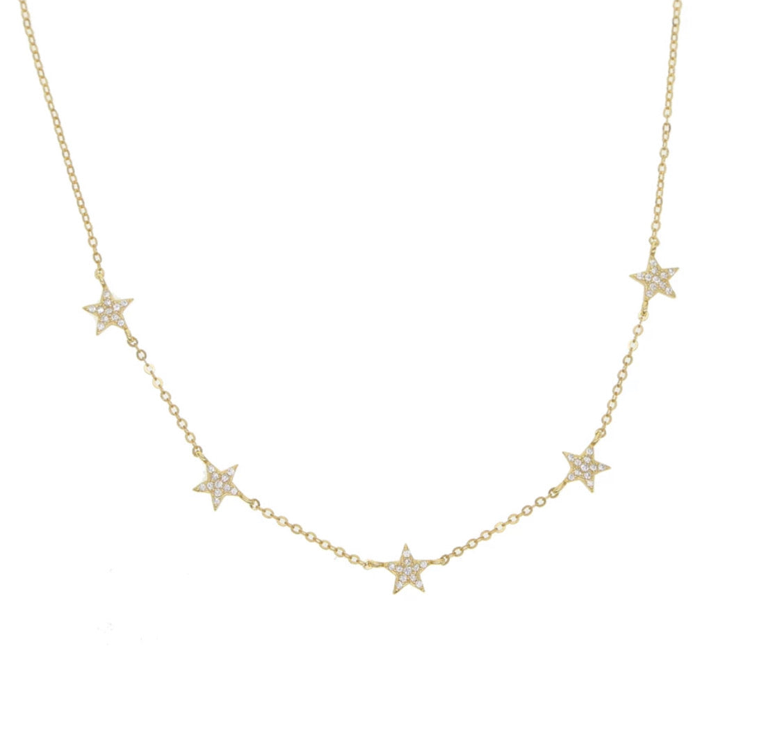 Pave Star Charm Necklace Sterling Silver